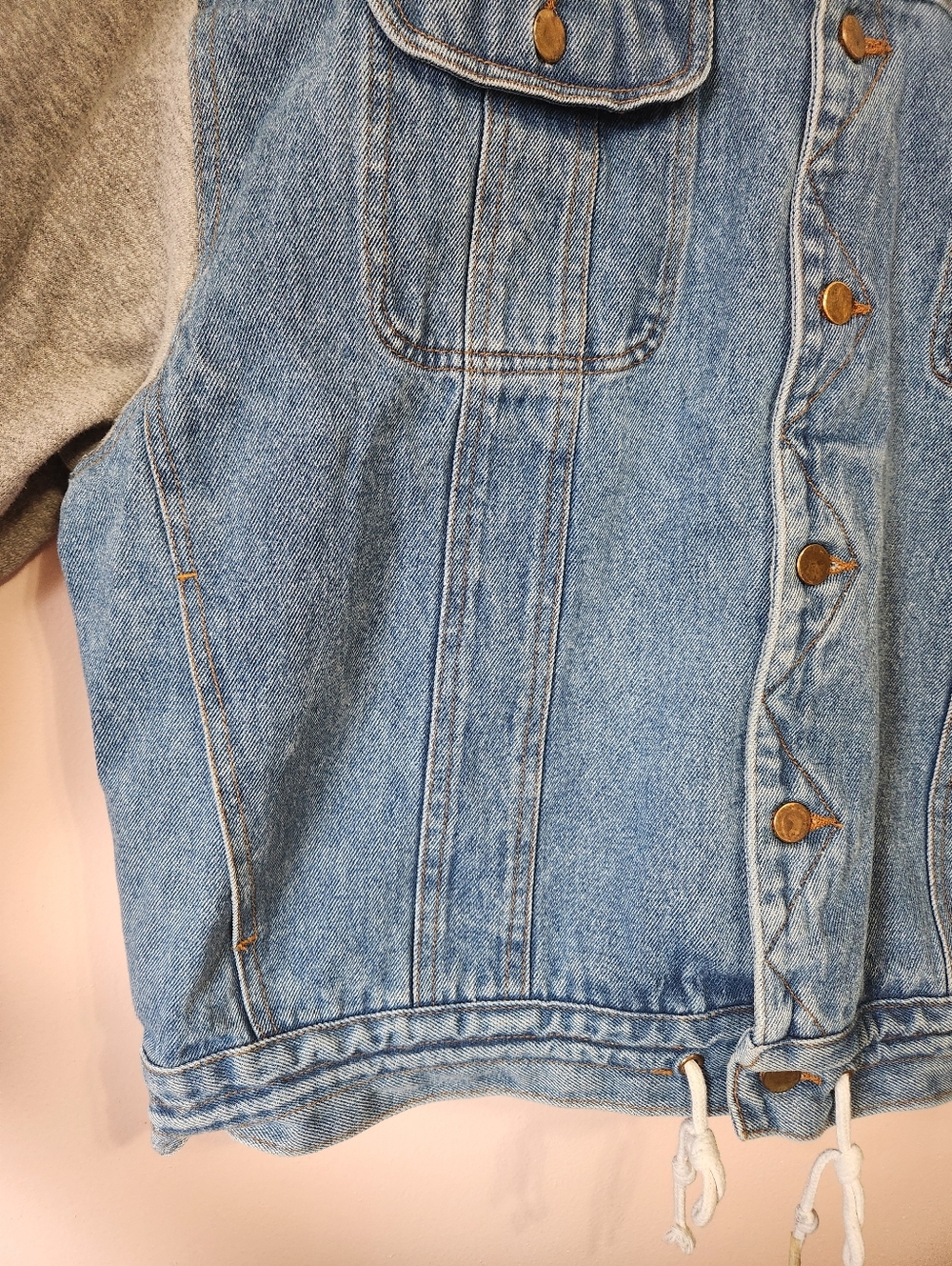 Rare Vintage 90s Fine Line Denim Trucker Jacket Fleece Hoodie and Sleeves Sz XL - Picture 2 of 12